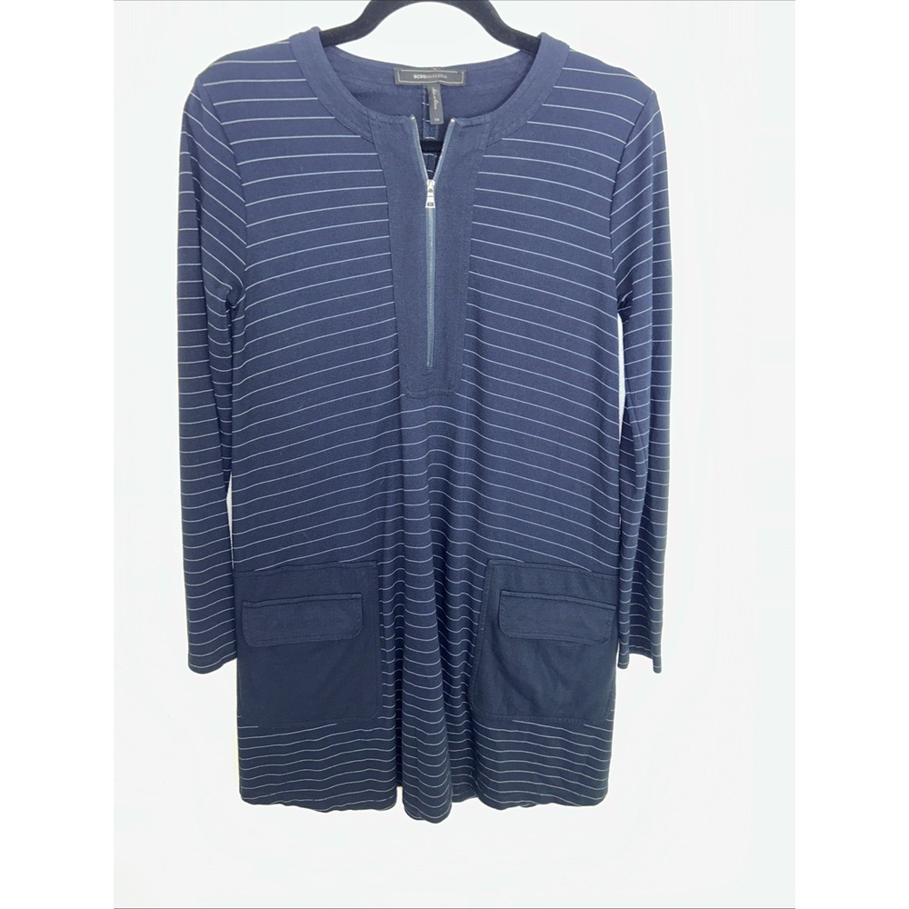 Bcbg Malaria  Women's Navy Blue S Dress‎ Front Pockets Long Sleeve Zipper Comfy